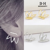 Broadhappy 1Pair Fashion Women Hollow Lotus Shape Double Sided Ear Stud Earrings for Party Wedding Club
