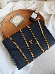 近新保存品Vintage Dior中古Dior金蔥閃耀黑色蜂巢紋鏈條包