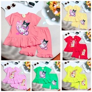 Baju playset baby girl anak baby bayi budak perempuan seluar pendek kuromi melody cotton pink peach 