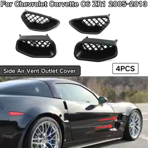 4PCS Front Outlet Side Fender Air Vent Cover For 2005-2013 Chevrolet Corvette C6 ZR1 Glossy Black Ca
