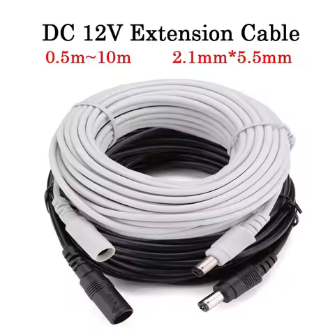 DC 12V Extension Power Cable 2.1mm*5.5mm Male To Female Connect Wire White Black 0.5m 1m 2m 3m 5m 10