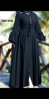 Abaya Turkey Hitam Gamis Dress Maxi Arab Saudi Bordir Turki Dubai Ziper Arsyi