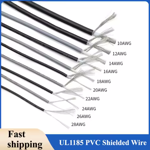 5/10/20M UL1185 PVC Shielded Wire 28 26 24 22 20 18 16 14 12 10 AWG Channel Audio Single Core Electr