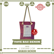 TOTEBAG DENIM SAKU KOMBINASI VARIAN WARNA BAHAN DENIM [33X5X40] CM / TOTE BAG WANITA / TOTE BAG PRIA