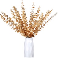 2/5/10pcs Gold Faux Eucalyptus Spray Artificial Gold Eucalyptus Branches Stems Fall Decor Eucalyptus