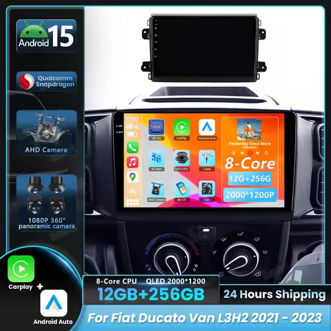 Android 15 Car Radio For Fiat Ducato Van L3H2 2021 - 2023 Carplay Auto Qualcomm GPS Navigation 360 C