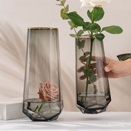 European Entry Lux Gold Diamond Transparent Glass Vase Hydroponic Rich Bamboo Rose Flowers Living Room Vase Ornaments VR
