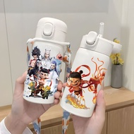 11/Nezha Cartoon Thermos Cup 304 Men Women Large Capacity Small Children Straw Student Water Cup Sta