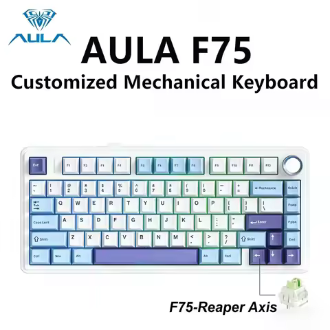 AULA F75 Gaming Mechanical Keyboard 2.4G Wireless Bluetooth Wired PBT Keycaps RGB 75% Layout Gasket 