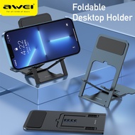 Awei X28 Portable Foldable Phone Holder Smart mobiles Tablet Multiple Anti-Skid Design Desktop Universal Ultra-thin Stand Non-slip Holder with 4 Gear Angle Adjustment Phone Stand For Smart Phone Ipad Live Streaming Online Classes