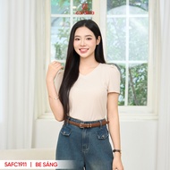Áo thun nữ CARDINA chất liệu tăm lạnh thoáng mát cổ V tay bồng cách điệu phong cách trẻ trung 5AFC19