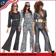 Women's 1970s Disco Costume | Retro Metallic & Swirl Pattern Jumpsuit Outfit