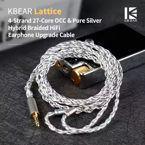 KBEAR Lattice IEM Cable 4 Core OCC & Pure Silver Hybrid Braided HiFi Earphone Upgrade Cable Replacea