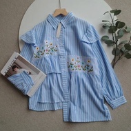 Vallina Outfit - Ivora Top Blouse Atasan Wanita Katun Salur Premium OOTD Kemeja Kantoran l Korean St