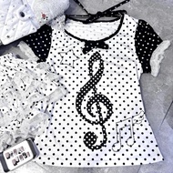 Japanese Style Polka Dot Music Symbol Print Summer Short Sleeve T-Shirt