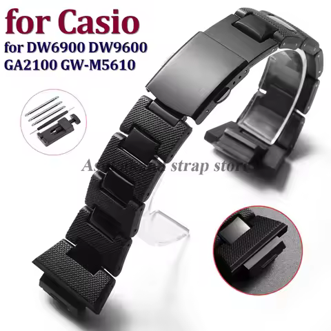 16mm Plastic Steel Strap Watch Band for Casio for DW6900 DW9600 GA2100 GW-M5610 Light Weight Men Bla
