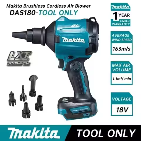 Makita DAS180 18V Brushless Cordless Air Blower 200m/s 2.8N Blowing Force 4-Speed with LED for Home 