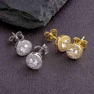 Round Iced Out Stud Earring for Men Simple Piercing Hip Hop Rapper's Accessories Zircon Men's Hippie