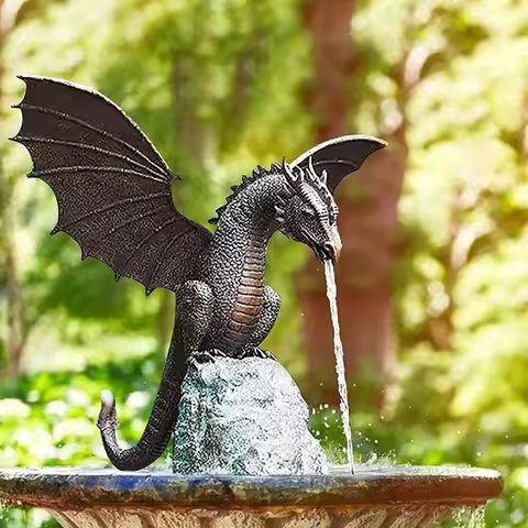 Realistic Garden Fountain Dragon Statue Dragon Pattern Resin Fountain Spray Dragon Retro Water Spray