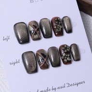 10pcs/Set Handmade New Chinese Style Nail Tips In Y2K Style & 3D Flower & Butterfly Print Design Cha