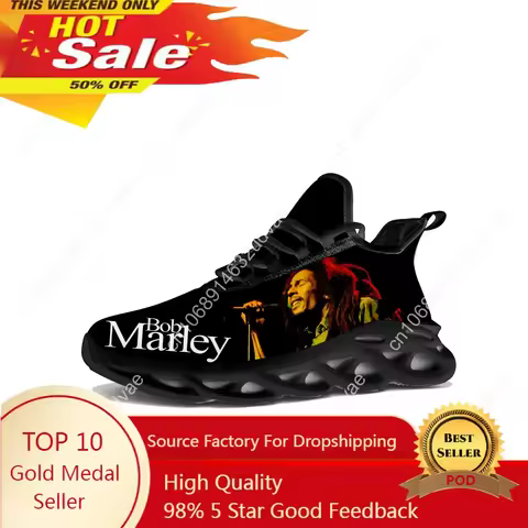 Reggae Rock Music Star Bob Marley Flats Sneakers Mens Womens Sports Running Shoe Sneaker Lace Up Mes