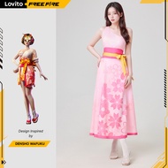 Lovito x Free Fire DENSHO Wafuku Bundle Elegant Floral Pattern Colorblock Zipper Dress for Women LFF