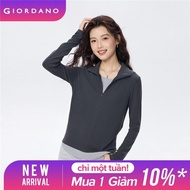 GIORDANO Women Polo Shirts Fake 2-Piece Rib Polo Shirts Half Placket Long Sleeve Stretchy Fashion Ca