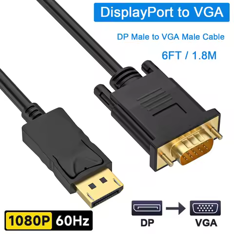 DisplayPort to VGA, VGA Adapter 6 Feet DP Cable Connects Port Desktop Laptop Monitor Projector with 