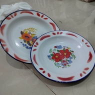PIRING MAKAN 22 CM SENG/ENAMEL 1 LUSIN (12 PCS) - PIRING LAWAS PIRING SAJI JADUL VINTAGE MOTIF BUNGA