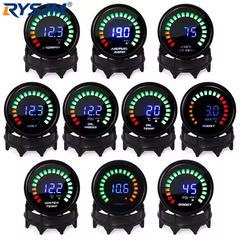 52MM Car Digital Gauge LED Display Boost Oil Pressure Oil Temp Water Temp Voltmeter AFR EGT Tachomet