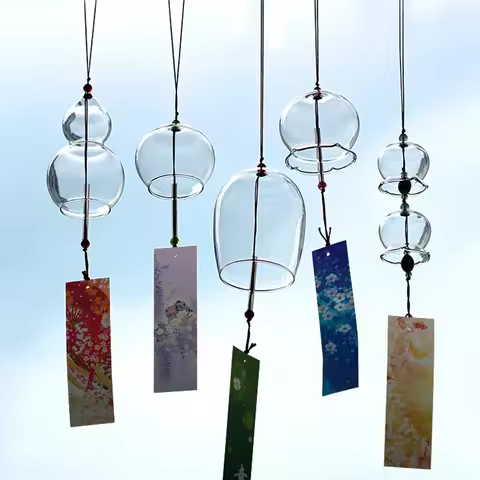 Japanese Glass Wind Chime Home Garden Hanging Pendant Transparent Glass Wind Chime Ornament Wind Chi