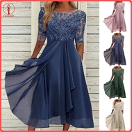 fulaide Womens Floral Lace Midi Dress Summer Crewneck Chiffon Swing Dress Cocktail Evening Long Dres