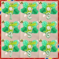 6pcs Crocodile Balloon with Number Green Foil Balloon Set Kid Birthday Party Photo Backdrop Decorati