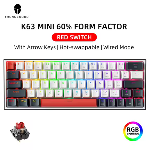 ThundeRobot K63 60% Mechanical Gaming Keyboard Hot Swappable RGB Wired 63 Keys PBT NKRO USB-C for PC