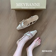 (WIDE FORM - SCRATCHED FEET BACK 1 SIZE ) MEYBANNI High Heels Square Toe 3p Mesh Polka Dot - D71