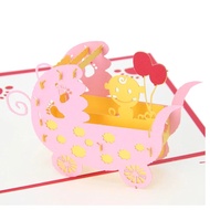 2022 New 3D Pop Up Baby Carriages Stroller Greeting Card for Congratulations Birthday Baby Shower wi