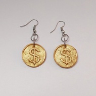 金色美元人民幣銅板造型手工耳環