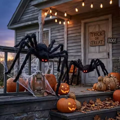 90-200cm Black Scary Giant Spider Huge Spider Web Halloween Decoration Props Haunted House Holiday O