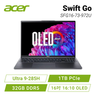 acer Swift Go SFG16-73-972U 宏碁全新Core Ultra 時尚輕纖筆電 灰/Ultra 9-285H/Intel ARC/32GB DDR5/1TB PCIe/16吋 16