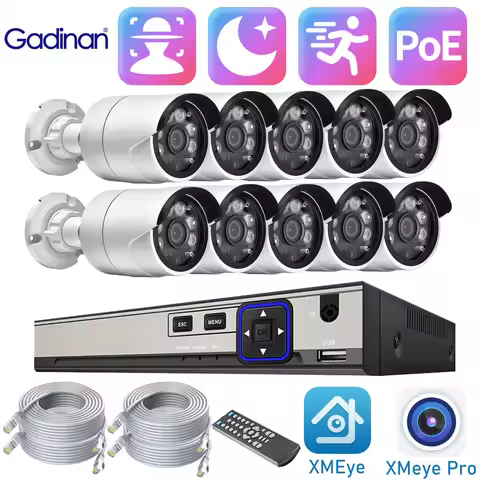 Gadinan 10CH 5MP POE HD IP Camera System P2P Face Detection NVR Kit Motion Detection CCTV Audio Secu