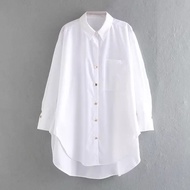 Fashionable Long-Sleeved White Shirt in Raw Silk x1C