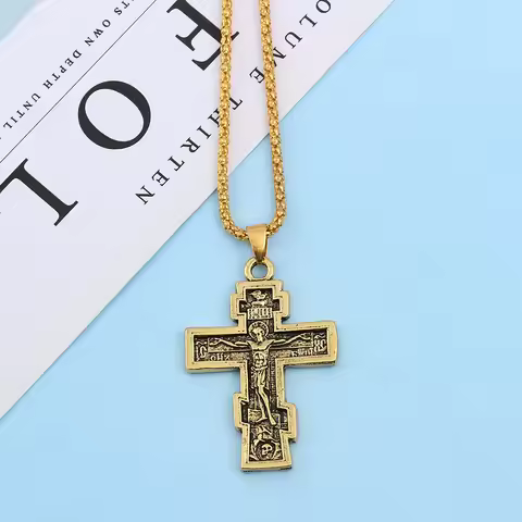 Christian Orthodox Cross Jesus Cross Vintage Metal Pendant Necklace Jesus Men Women for Fashion Pers