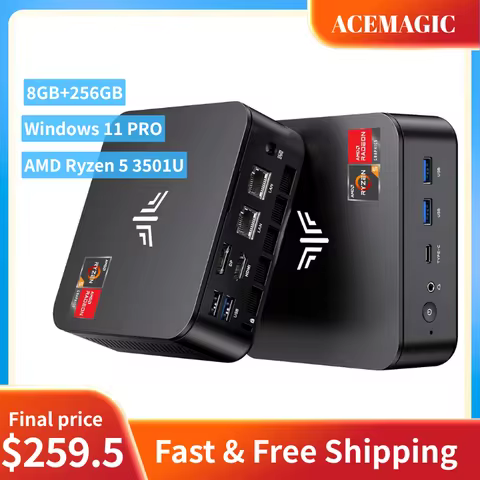 ACEMAGIC AMD Ryzen 5 3501U Mini PC 8GB DDR4 256GB SSD Radeon Vega 8 Triple 4K Display Dual Gigabit L