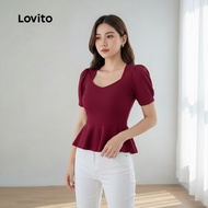 Lovito Blaus Elegan Ruffle Hem Musim Bunga/musim Panas Blaus Claret untuk Wanita L165ED633