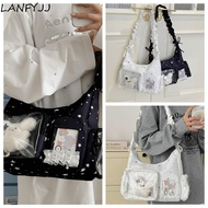 LANFYJJ Bow Ita Bag, Transparent Y2K Shoulder Bag with Lace Decoration, Large Capacity Badge Display