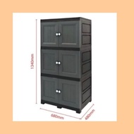 [Ready Stock] HICOOK Abbaware 3 Tier Wardrobe Wooden Almari Baju Storage Cabinet Drawer Cabinet 4203