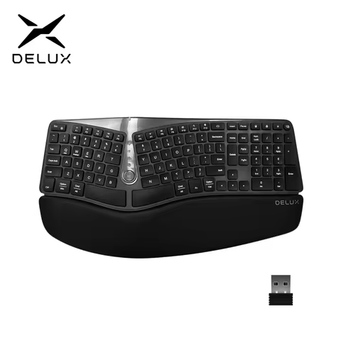 Delux GM901D Wireless Ergonomic Split Keyboard With 2.4G USB and BT(BT1+BT2) AAA Battery Soft Palm R