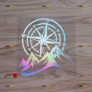 6 Inches Holographic Iridescent - Compass Mountain 4X4 Off Road 4WD Decal Sticker Vinyl - No Backgro
