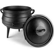 【จัดส่งภายใน 24 ชม】8L Pre-Seasoned Cast Iron CauldronAfrican Potjie Pot with Lid