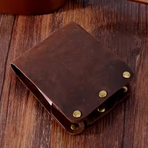 Fashion PUNK Handmade Crazy Horse Genuine Leather Wallet Men Money clip Short Wallet Bag Stud male P